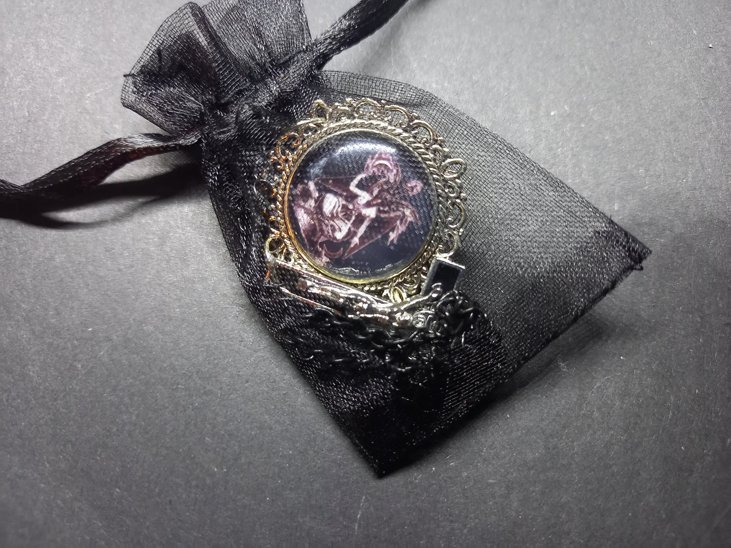 Oddity curiosity goth gothic witchy killstar magic magick occult occultist " Ornate Satanic Baphomet Brooch" with chains and inverted crucifix