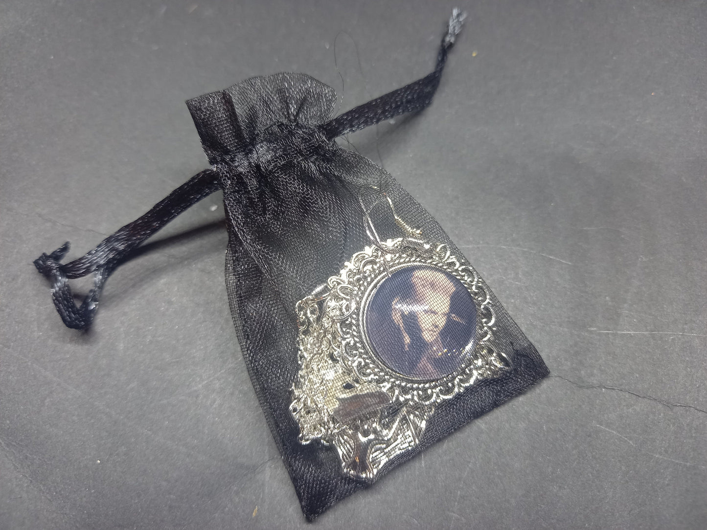 Oddity curiosity gothic witchy Killstar Horror Vampire "The lost Boys" ornate earrings with bat & chains