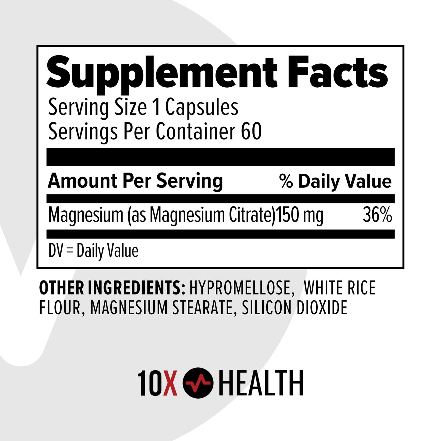 10X Health Magnesium Supplements โ High-Absorption Magnesium Citrate for Sleep, Muscle & Heart Health โ 60 Capsules