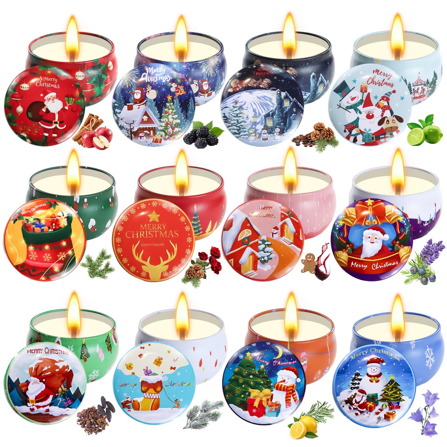 12 Pack Christmas Scented Candles โ Natural Soy Wax Aromatherapy Gift Set