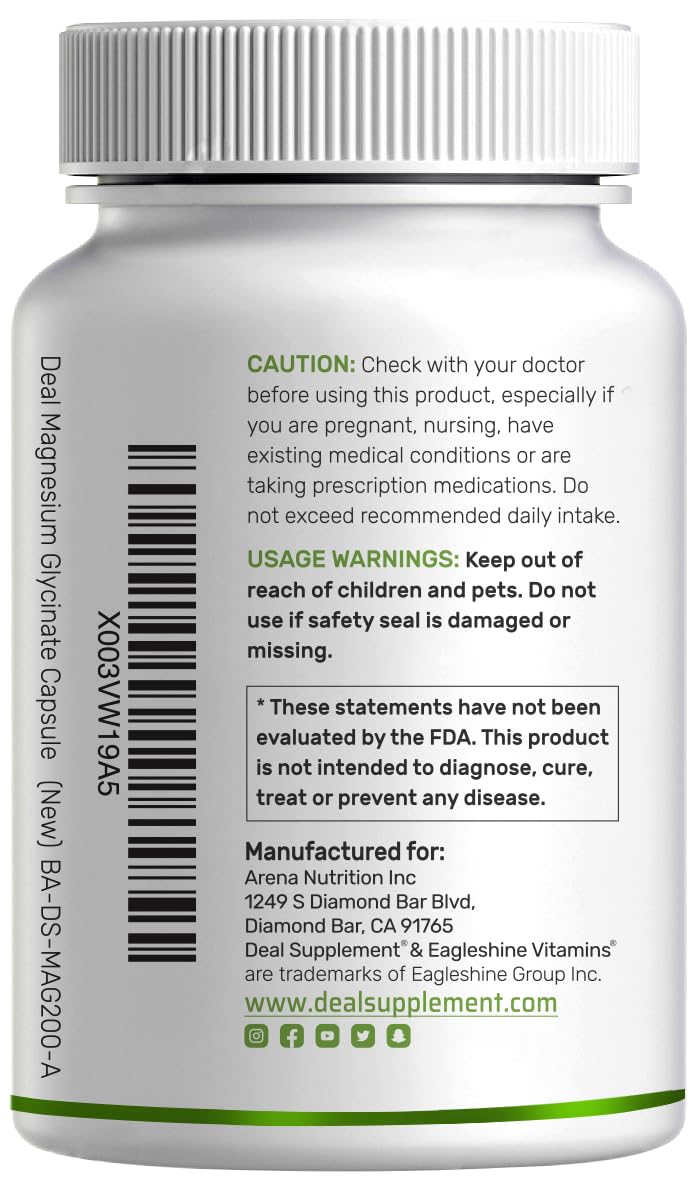 Magnesium Glycinate 1000mg per Serving + Vitamin C โ 240 Capsules (Chelated, Easy Absorption)