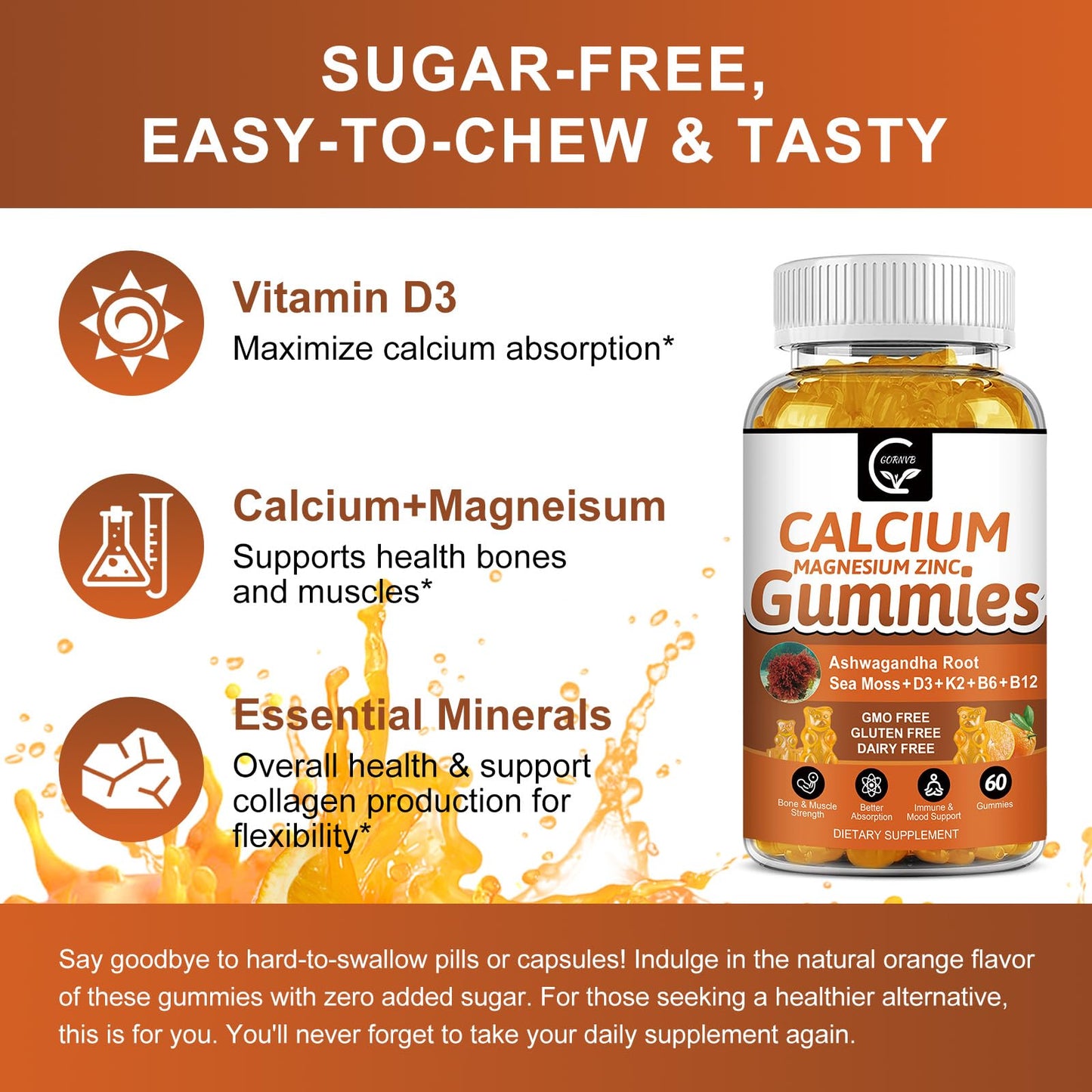1200mg Calcium Gummies with D3, K2, B12 & B6 โ Plant Complex Calcium Magnesium with Sea Moss