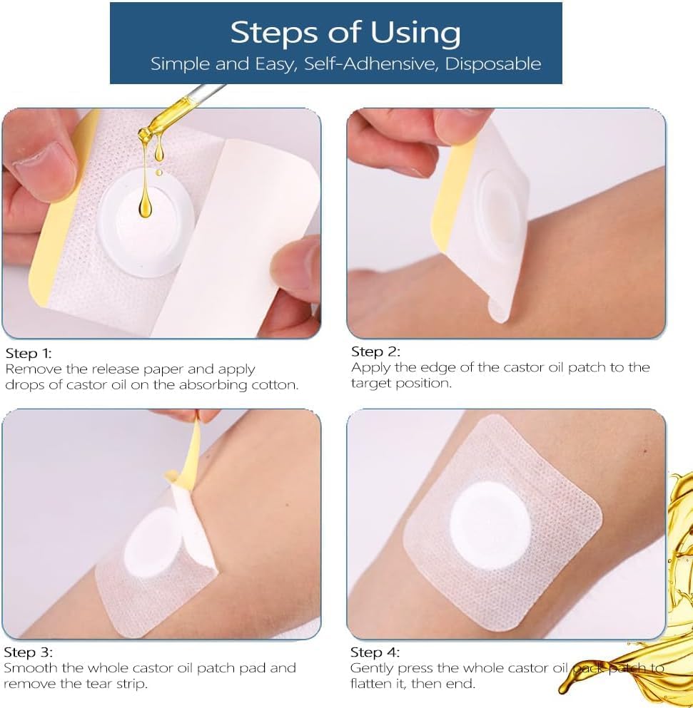12Pcs Hypoallergenic Castor Oil Pack Wraps for Belly Button โ Disposable, Self-Adhesive, 3.2 x 3.2 in White