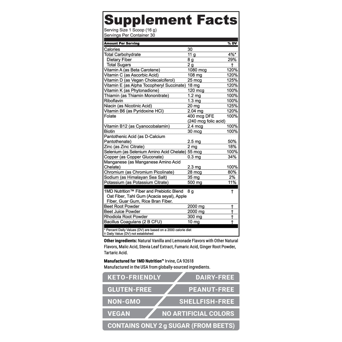 1MD Nutrition CardioFitMD โ Vegan Beetroot Powder, High-Fiber Nitric Oxide Support (Keto-Friendly) - 30 Days