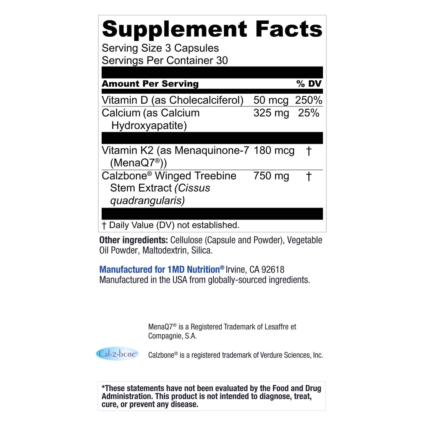 1MD Nutrition OsteoMD β Comprehensive Bone Health Support with Vitamin D3, K2 (MenaQ7) & Hydroxyapatite