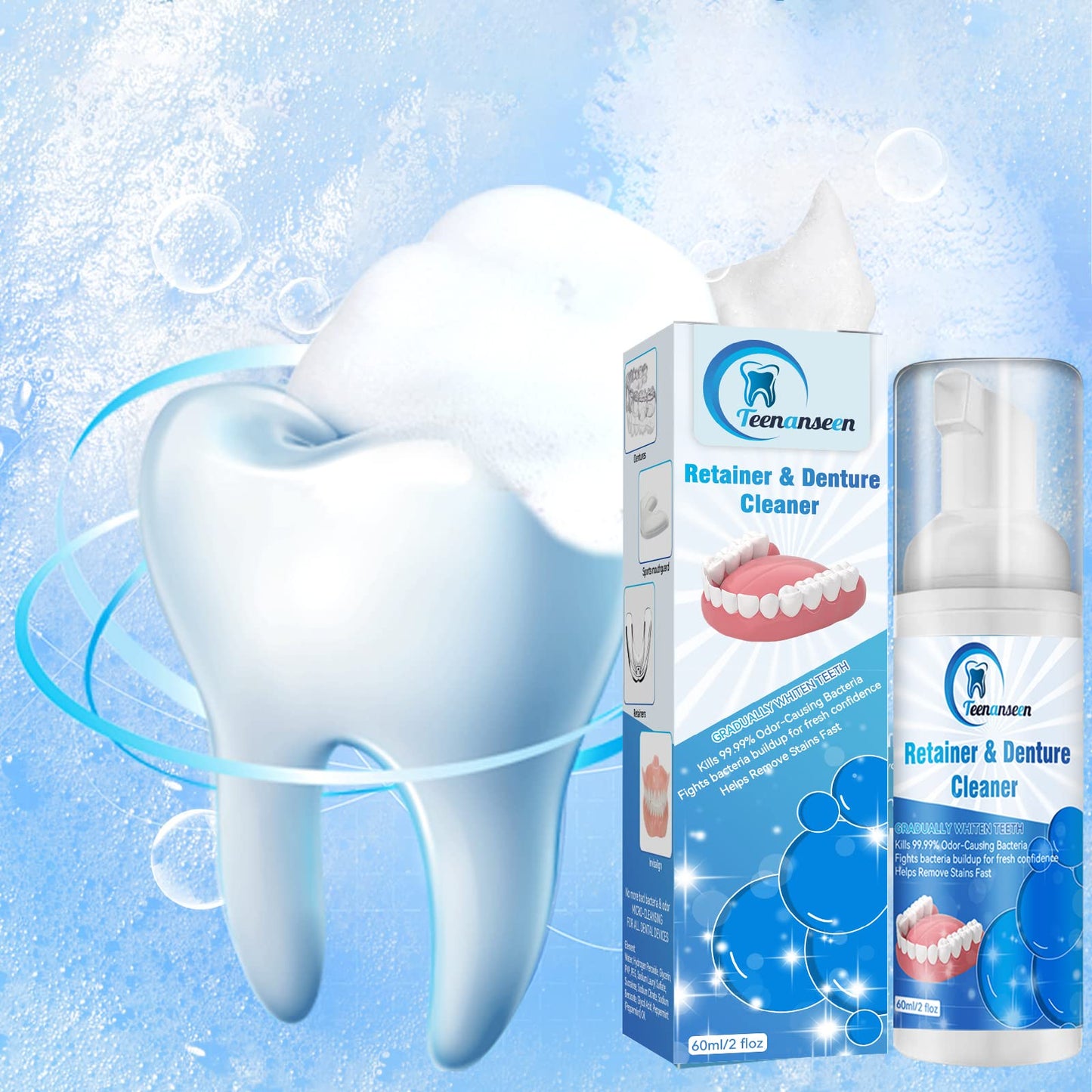 Aligner Cleaner & Denture Cleaner Foam โ 2 Pack Whitener for Mouth Guards