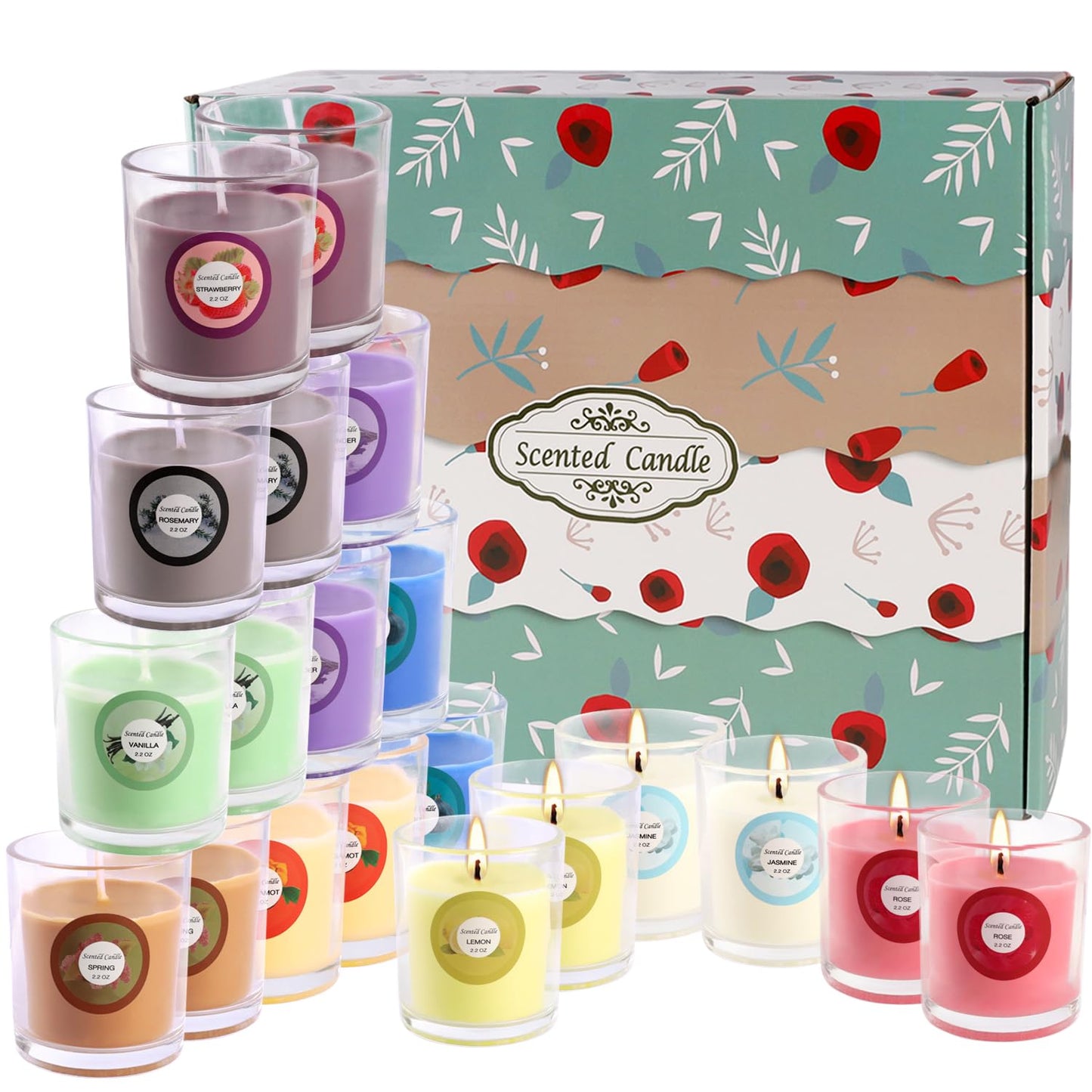 20 Pack Scented Candles Gift Set โ 10 Fragrances, Aromatherapy Soy Wax Glass Jar Candle