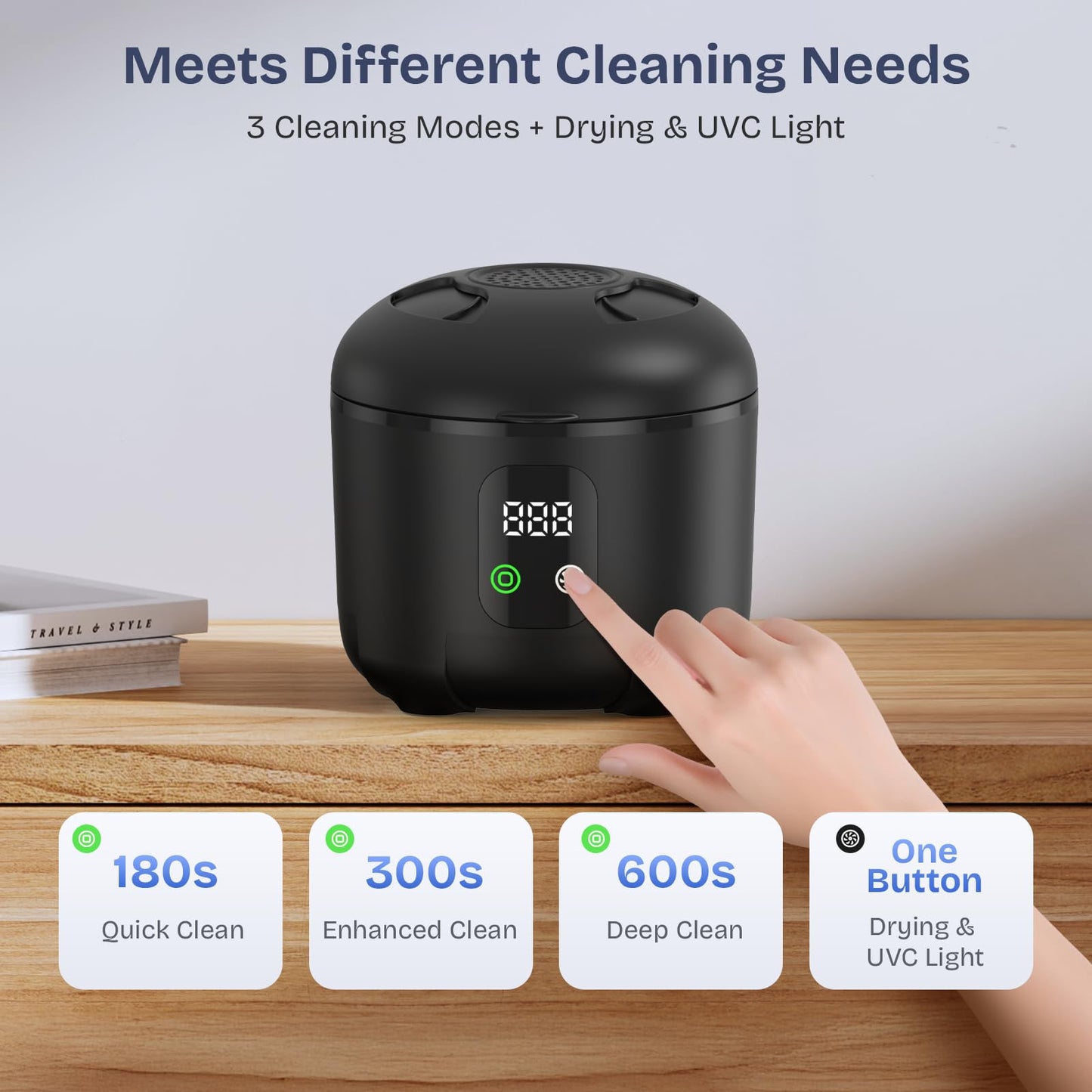2025 Ultrasonic Retainer Cleaner โ 45kHz, 25W with Drying (Black)
