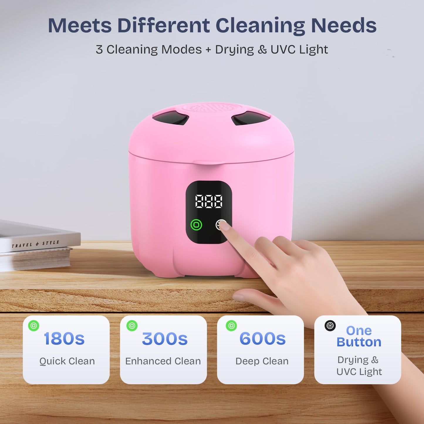 2025 Ultrasonic Retainer Cleaner โ 45KHz 25W with Drying, UVC Light, Removable Tank | Pink