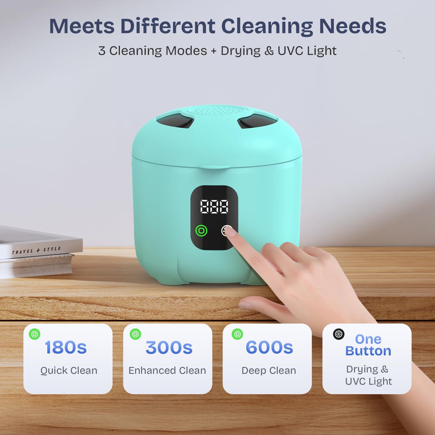 2025 Ultrasonic Retainer Cleaner 45kHz 25W โ Portable with Drying (Blue)