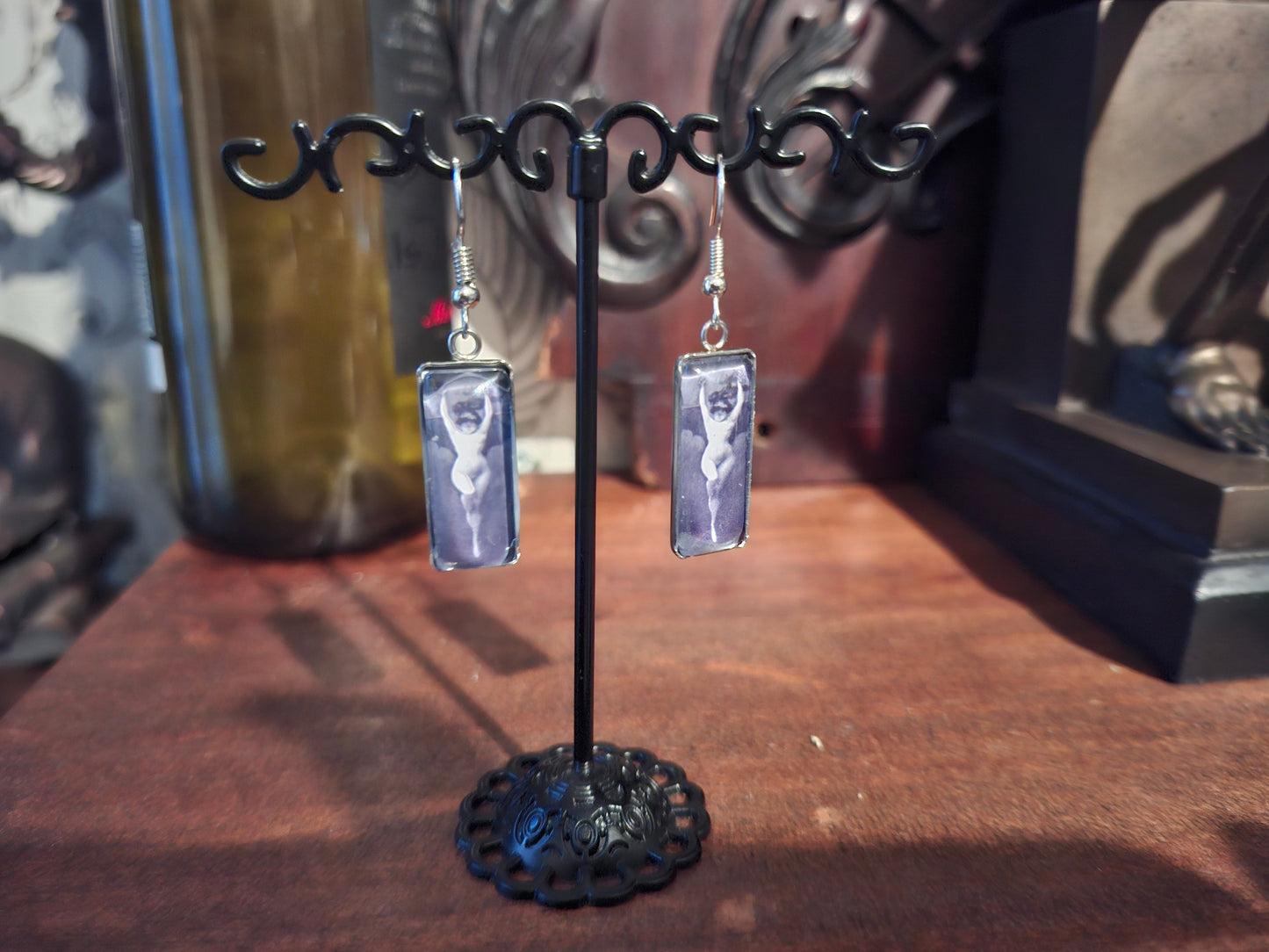 Goth Gothic Witchy Occult Succubus "Lilith" Inspired Stainless Steel rectangle image earrings