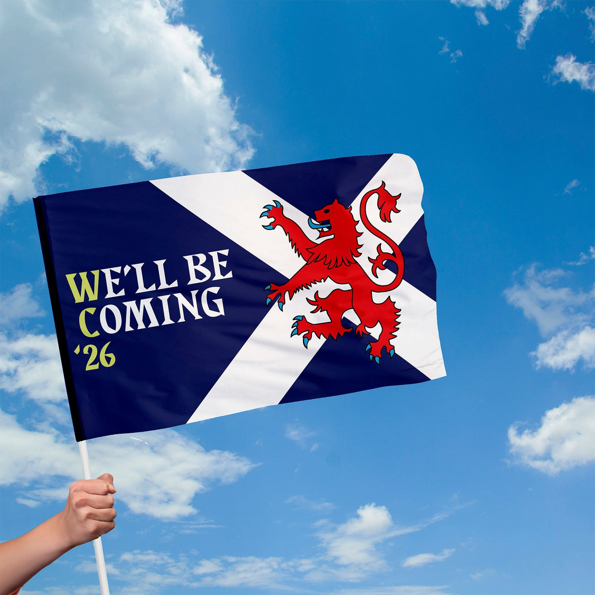 Scotland - We'll Be Coming Lion Flag with Sleeve - WC26 - 4 Sizes!