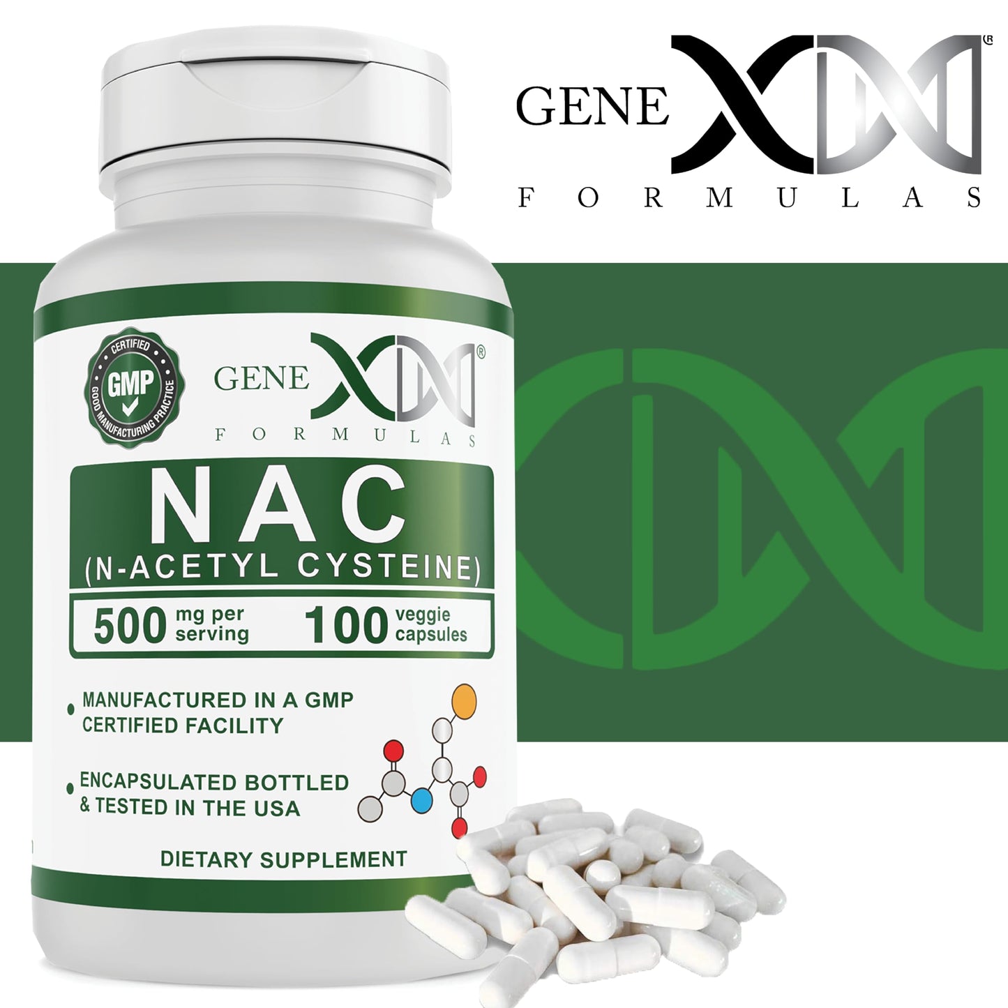 Genex NAC 500mg (100 Capsules) โ Liver Health Support | Non-GMO, Gluten Free, Vegan