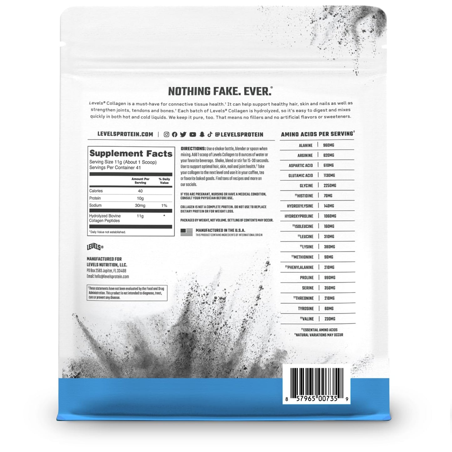 Levels Collagen Peptides โ Unflavored, 11g Per Scoop, 1 lb, No Artificial Ingredients