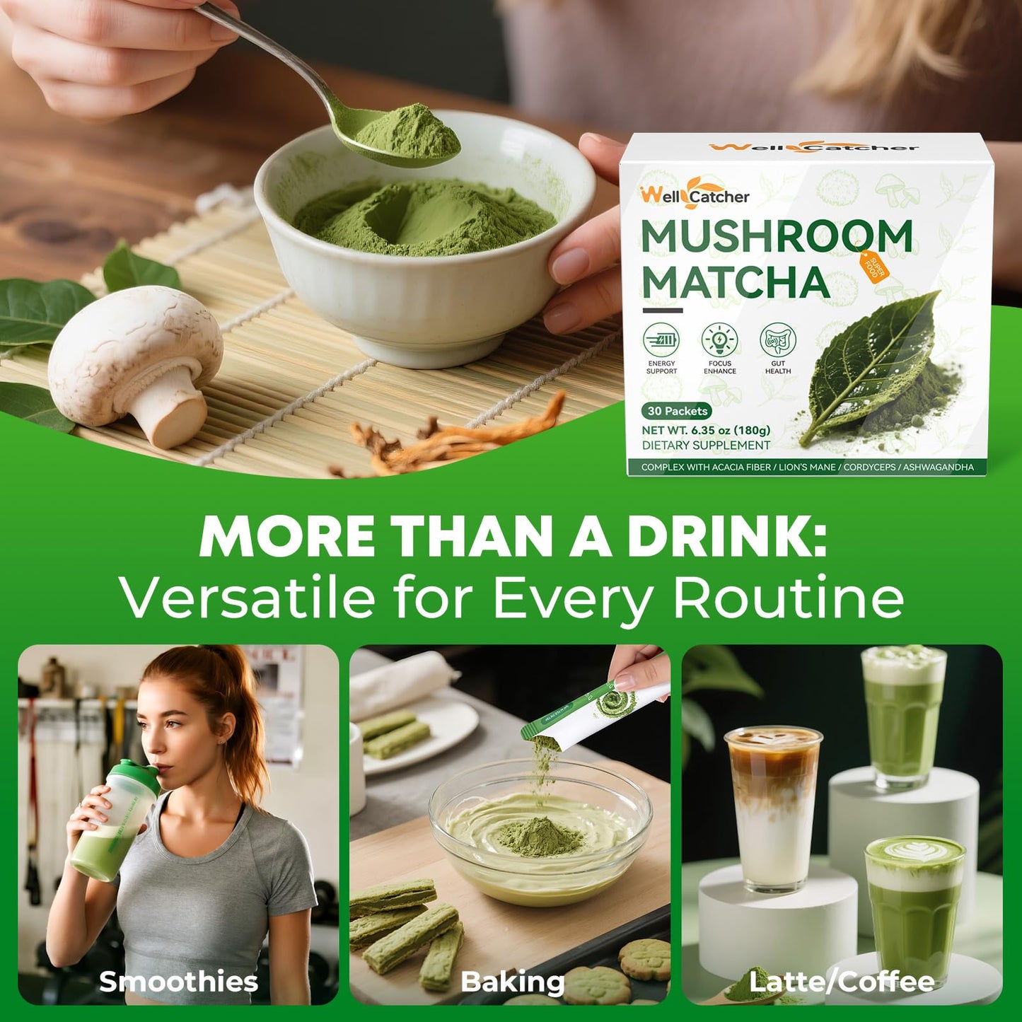 Mushroom Matcha Powder – Organic Ceremonial Grade with Lion’s Mane & Cordyceps