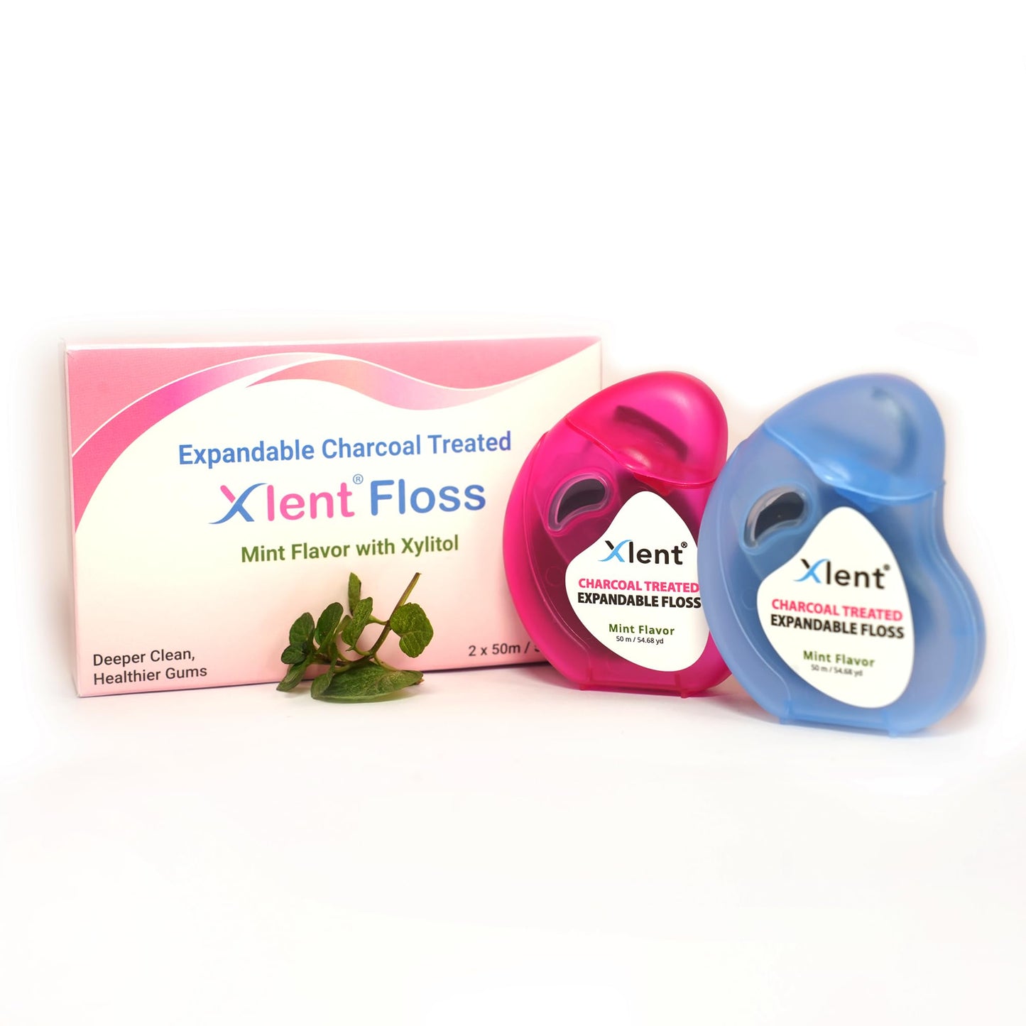 Expandable Charcoal Dental Floss with Xylitol & Mint โ PFAS/PTFE Free | Pack of 2 (50 m each)