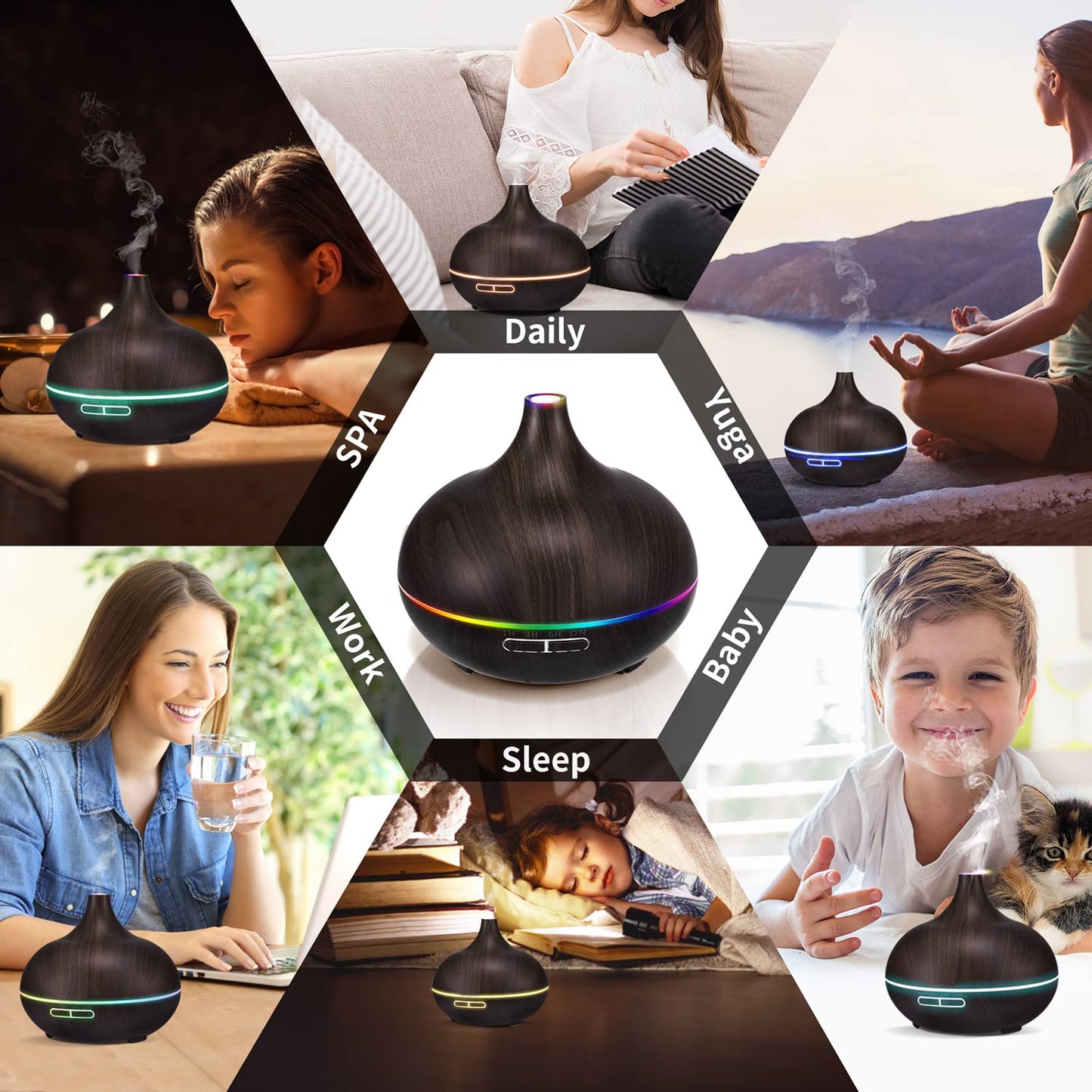 550ML Black Aroma Diffuser with Ambient Light and Four Timers โ Large Office Humidifier & Aromatherapy