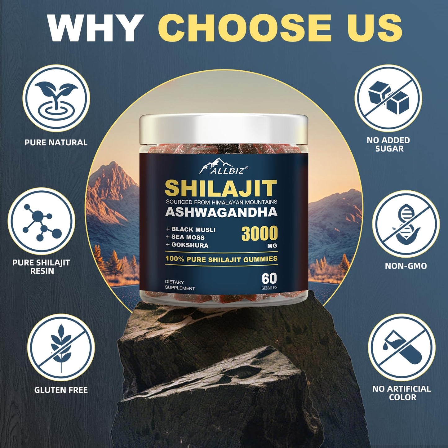 6 in 1 Himalayan Shilajit Gummies with Ashwagandha & Gokshura โ 60 Gummies
