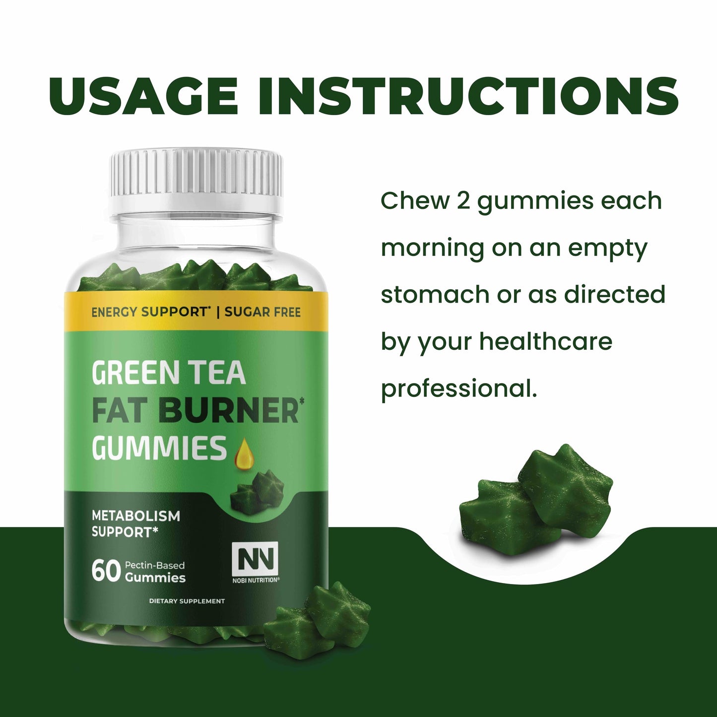 Green Tea Fat Burner Gummies for Weight Loss โ Metabolism Boost & Appetite Support | 60 Count