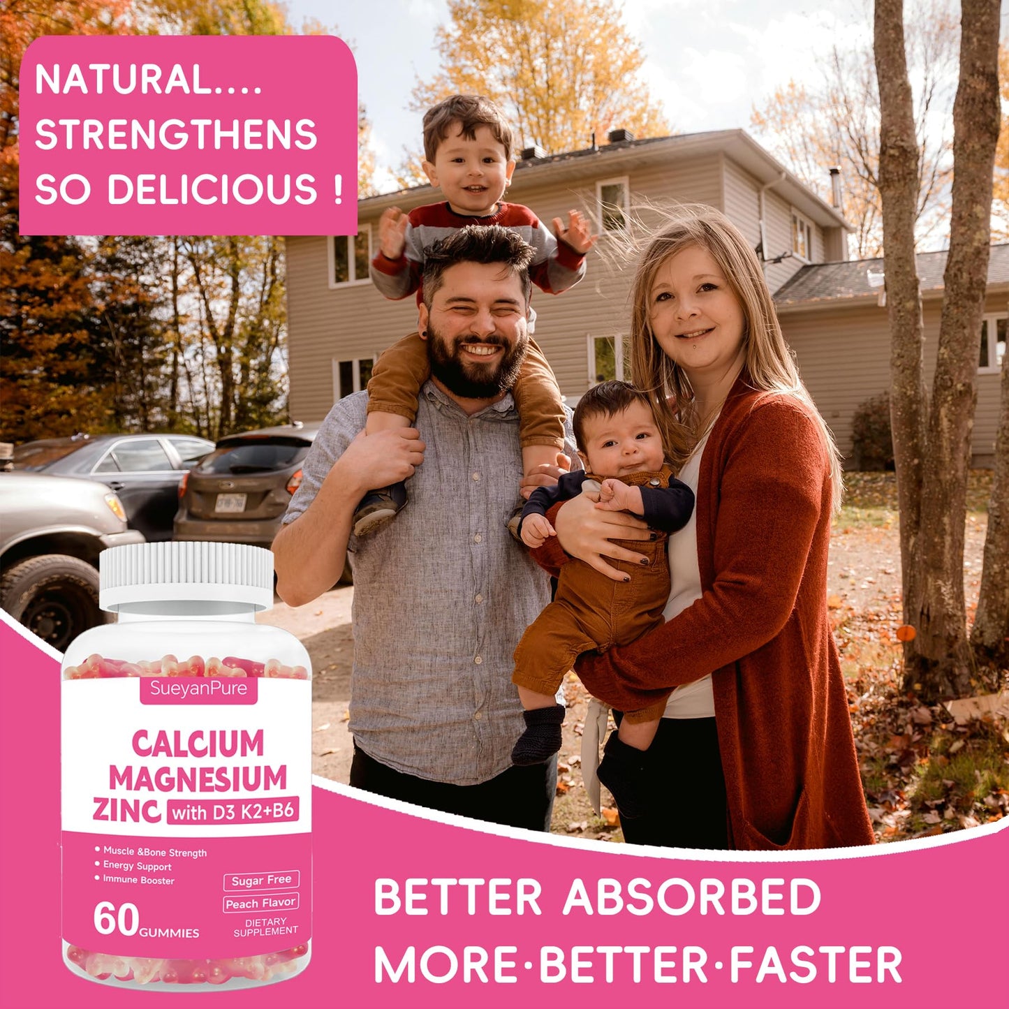 Sugar Free Calcium Magnesium Zinc Gummies with Vitamin D3 C B6 K2 โ 600mg Calcium, 300mg Magnesium (60 Count)