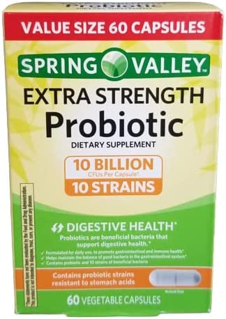 60 Spring Valley Extra Strength Probiotic Capsules โ 10B CFU, 10 Strains