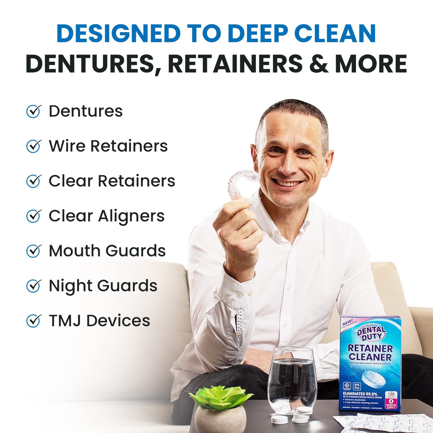 60-Unit Retainer & Denture Cleaning Tablets โ Mouthguard Cleaner | Dental Duty