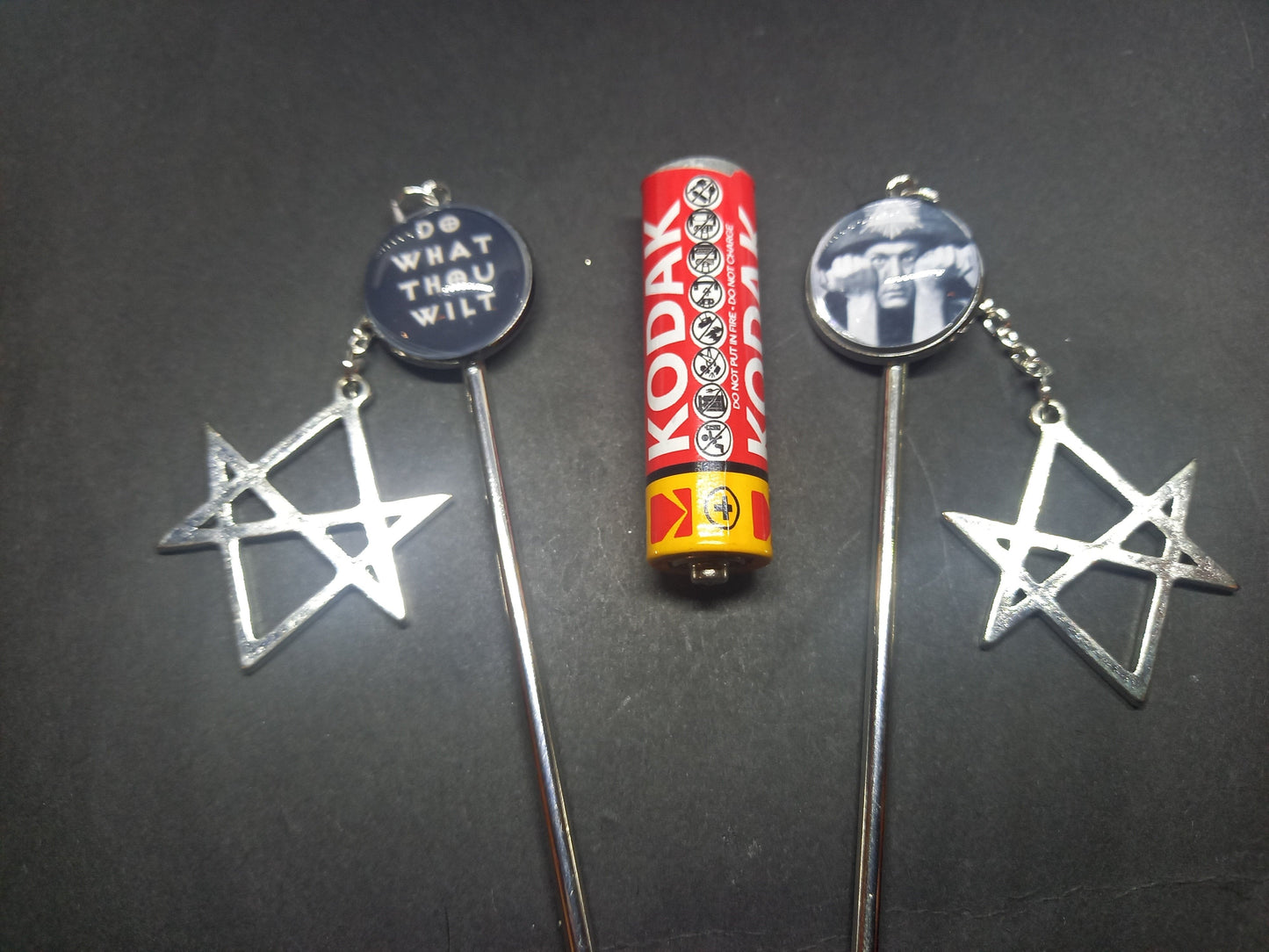 Goth Gothic Witchy witch witchcraft Occultist Satanic Aleister Crowley "Thelema" hair stick with unicursal hexagram