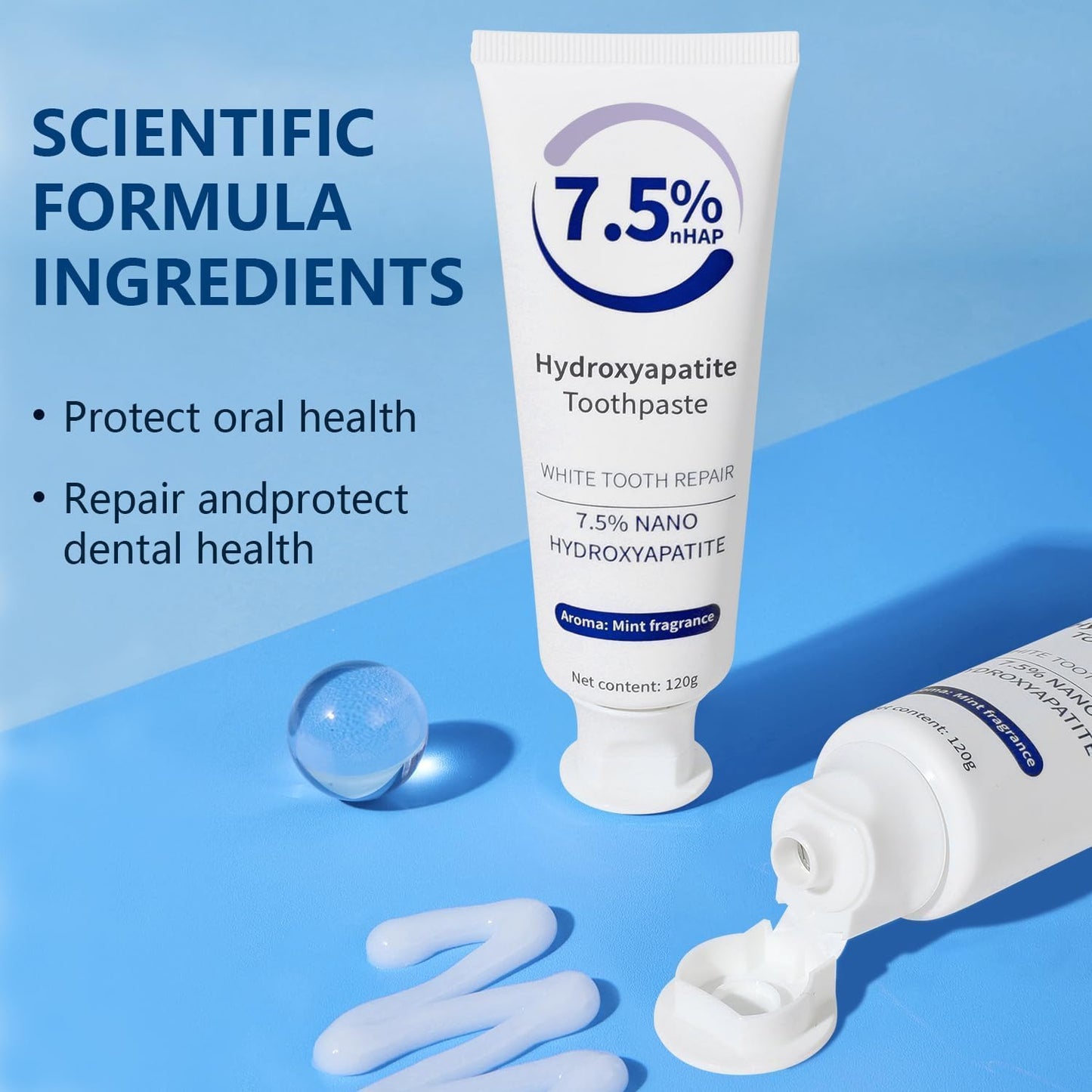 7.5% Hydroxyapatite Toothpaste 2 Pack โ Fluoride-Free Enamel Protection & Fresh Breath