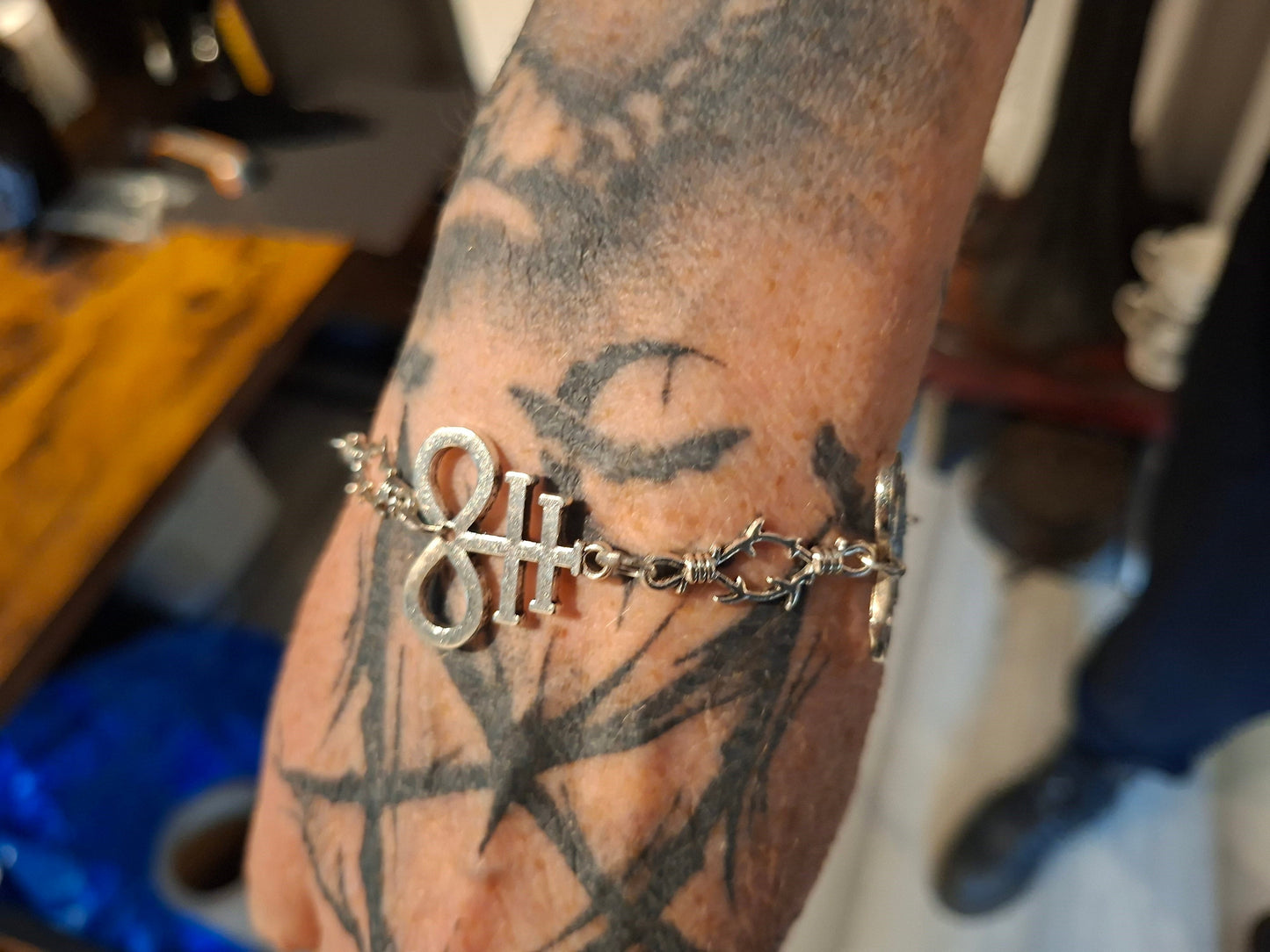 bracelet,Leviathan/ cross of Satan and thorn detail , :goth witch witchy style