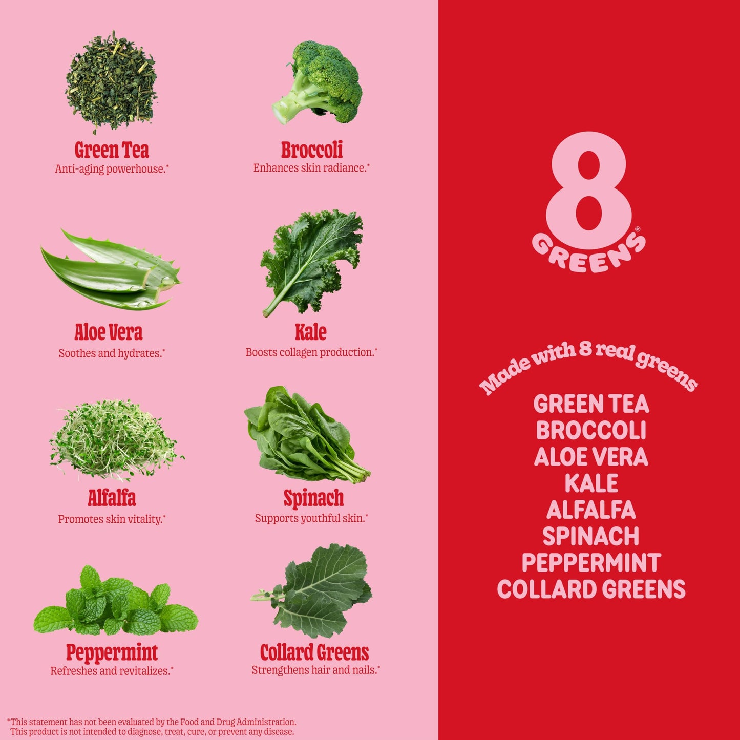 8Greens Beauty Gummies with Collagen & Biotin โ Strawberry, 50 Count