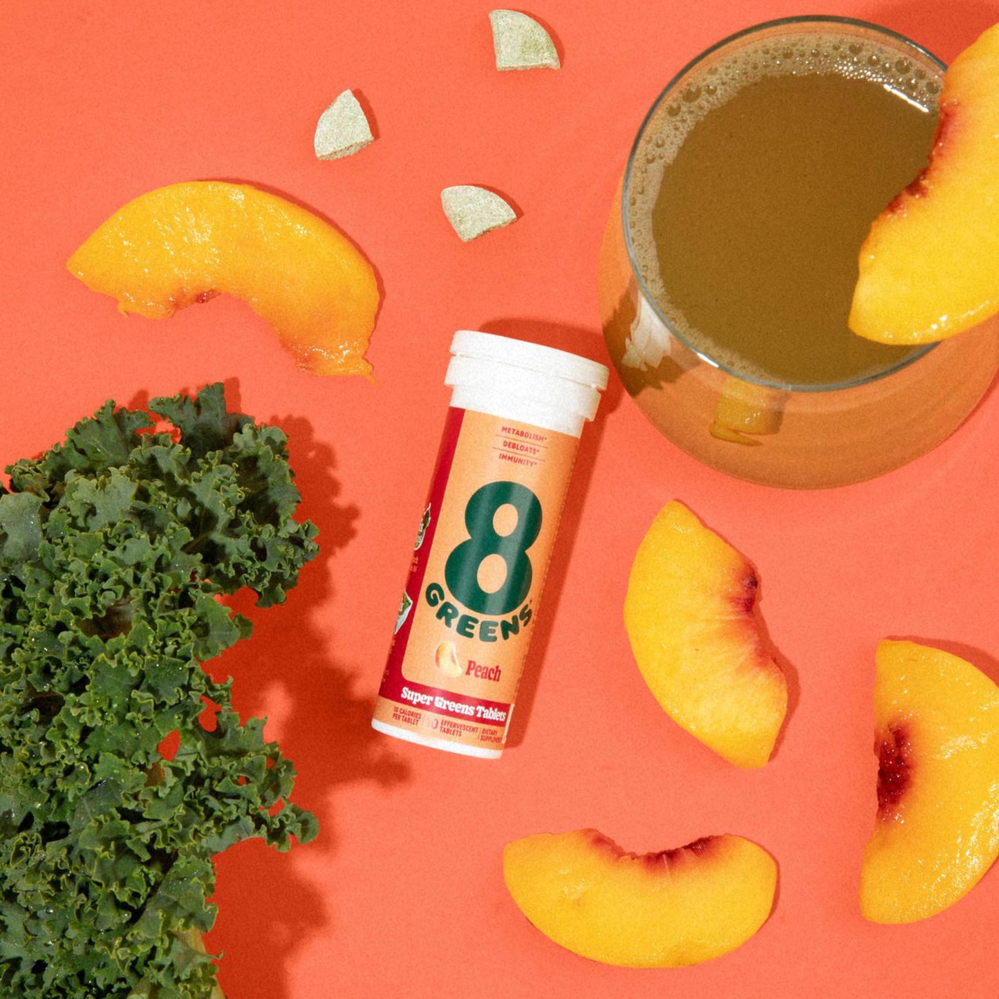 8Greens Supergreens Tablets β Organic Peach Flavor, 30 Servings