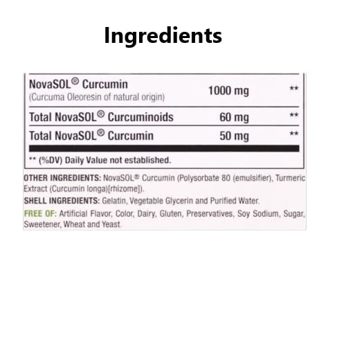 A1Vitality NovaSOL Turmeric Curcumin 1000mg – Clinically Proven 185x Higher Absorption – Promotes Joint Comfort, Mobility & Overall Wellness – Non-GMO, Doctor Formulated, 60 Softgels.