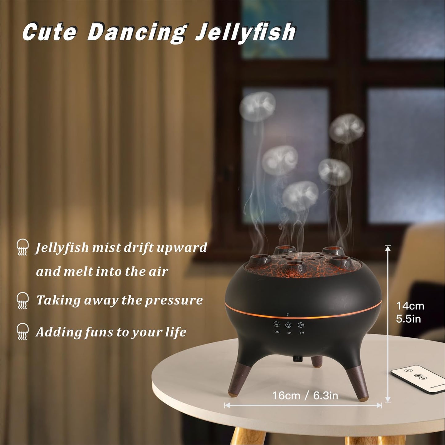 AChoice4U Essential Oil Diffuser 250ML Dancing Jellyfish โ 7 Colors LED, Remote, Plug-in (Black)