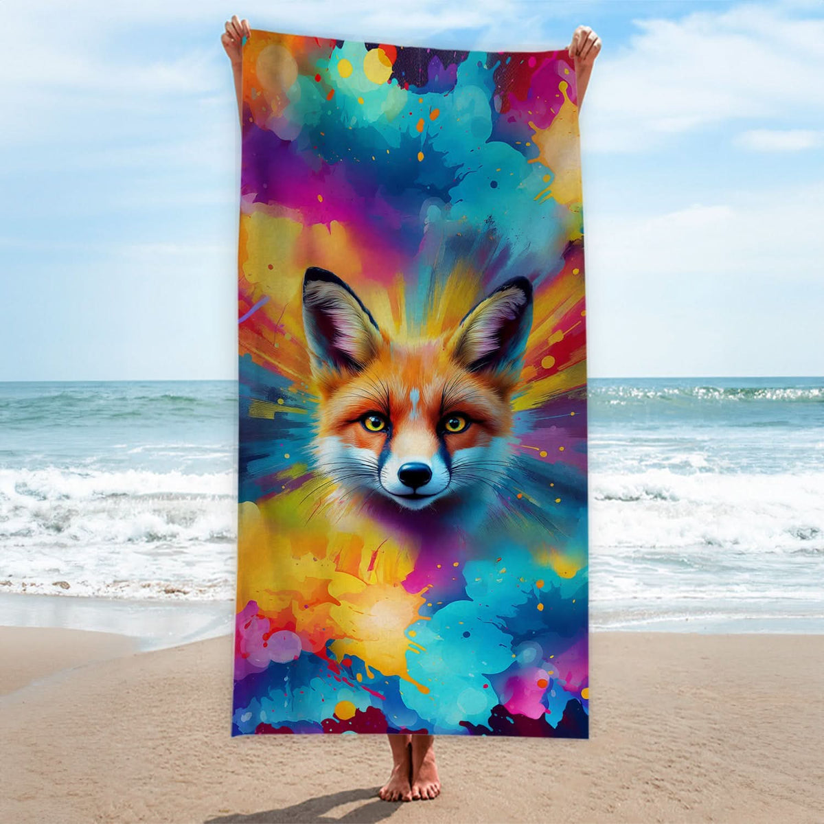 Colourful Fox Painting - Beach Towel