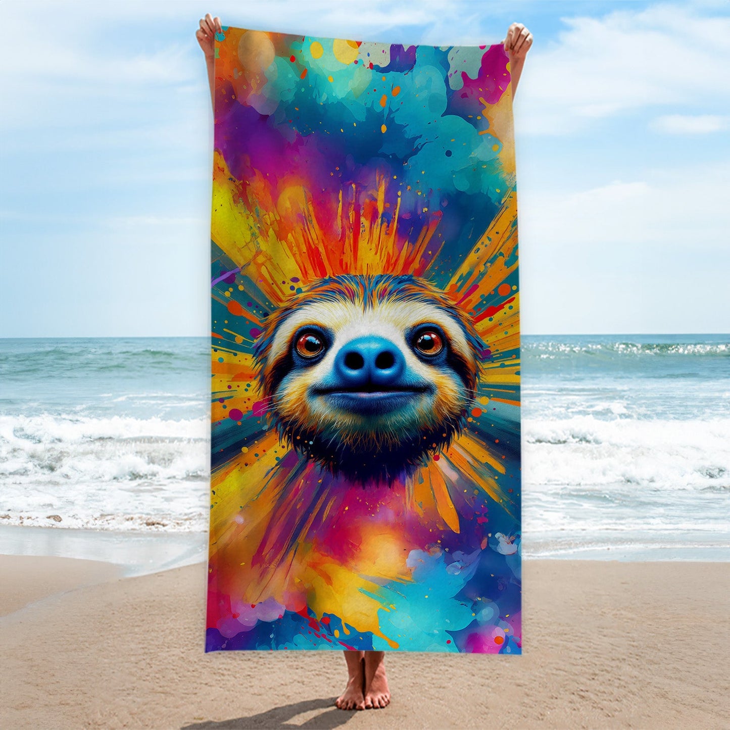 Colourful Sloth Painting - Beach Towel