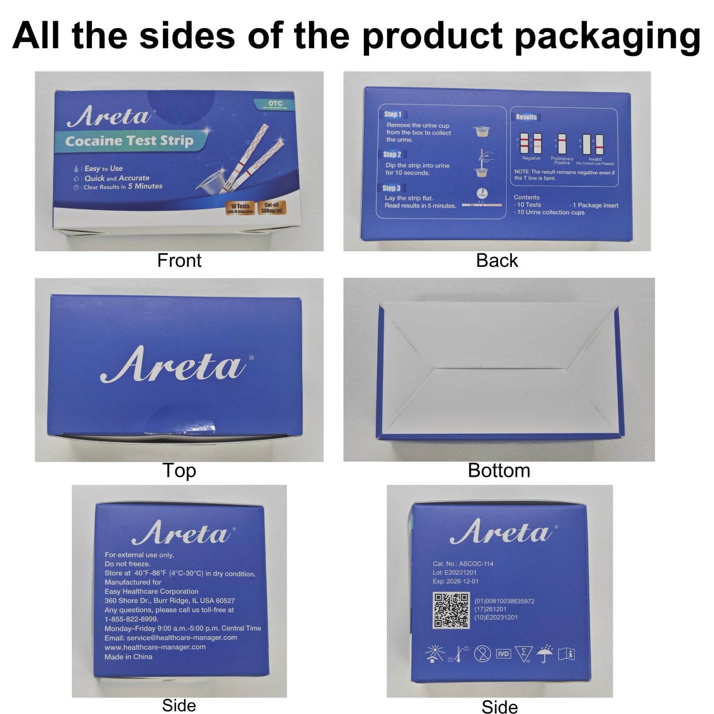 Areta Cocaine Test Strip β 10 Pack, 300 ng/mL, Instant 5 Min Results | ASCOC-114