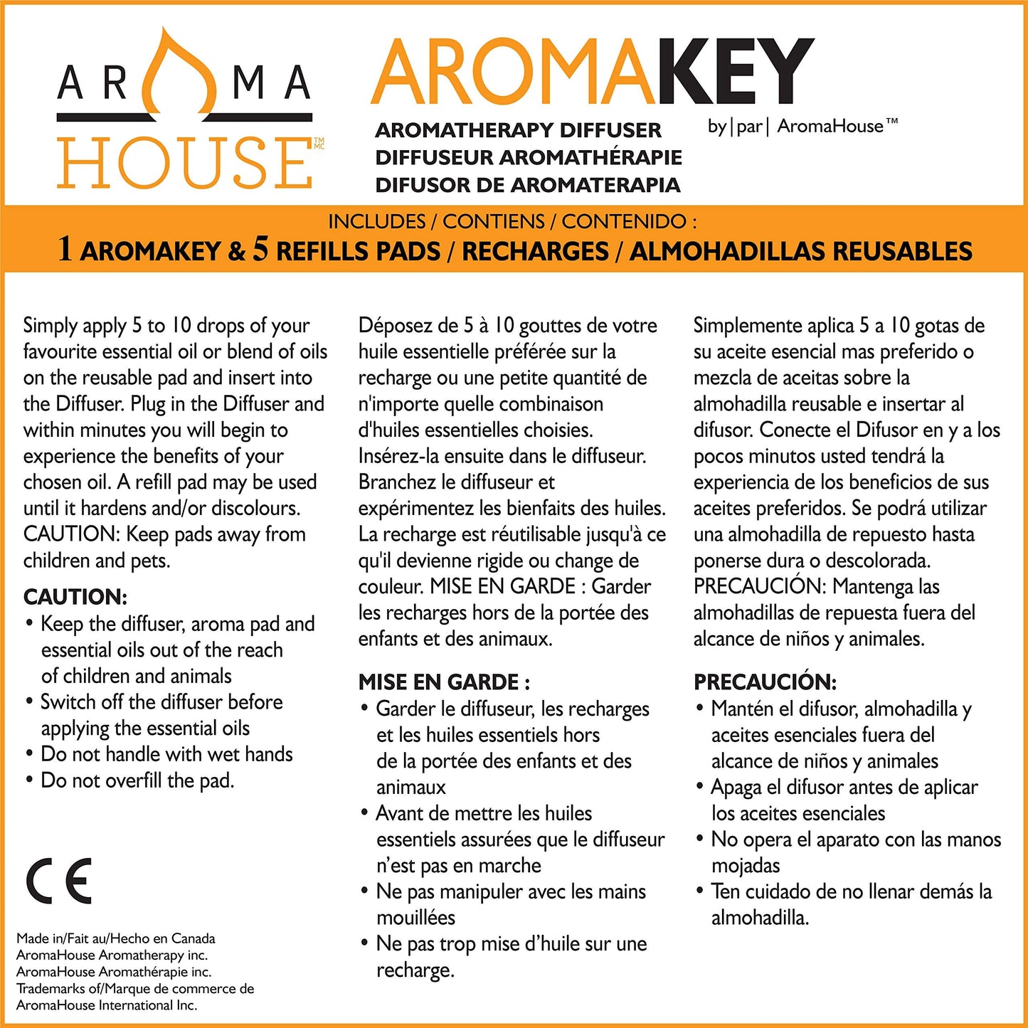 Aromahouse Aromakey USB Aromatherapy Diffuser with 5 Unscented Refill Pads โ White