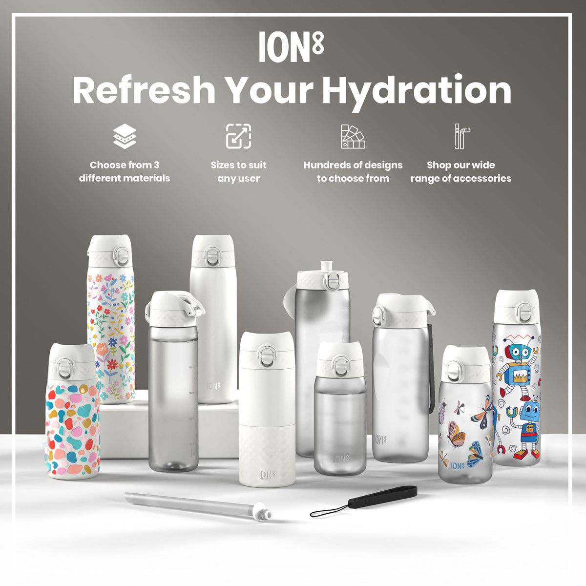 Leak Proof 1 Litre Water Bottle with Times to Drink, Recyclon, Camouflage, 1L