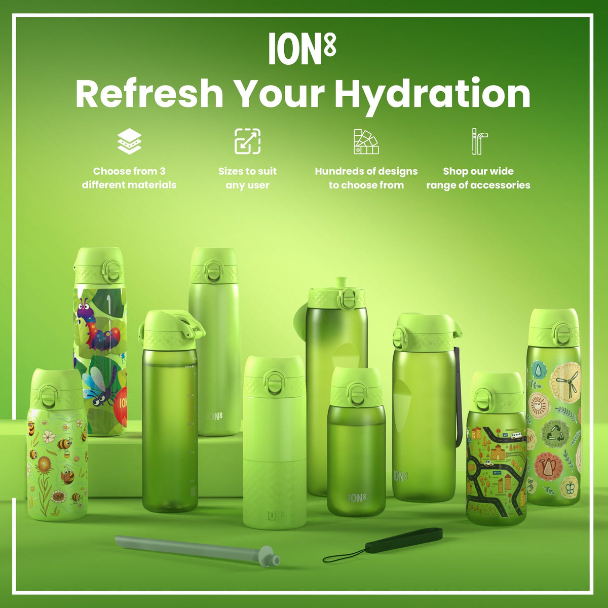 Leak Proof 1 Litre Water Bottle, Stainless Steel, Khaki Green, 1L