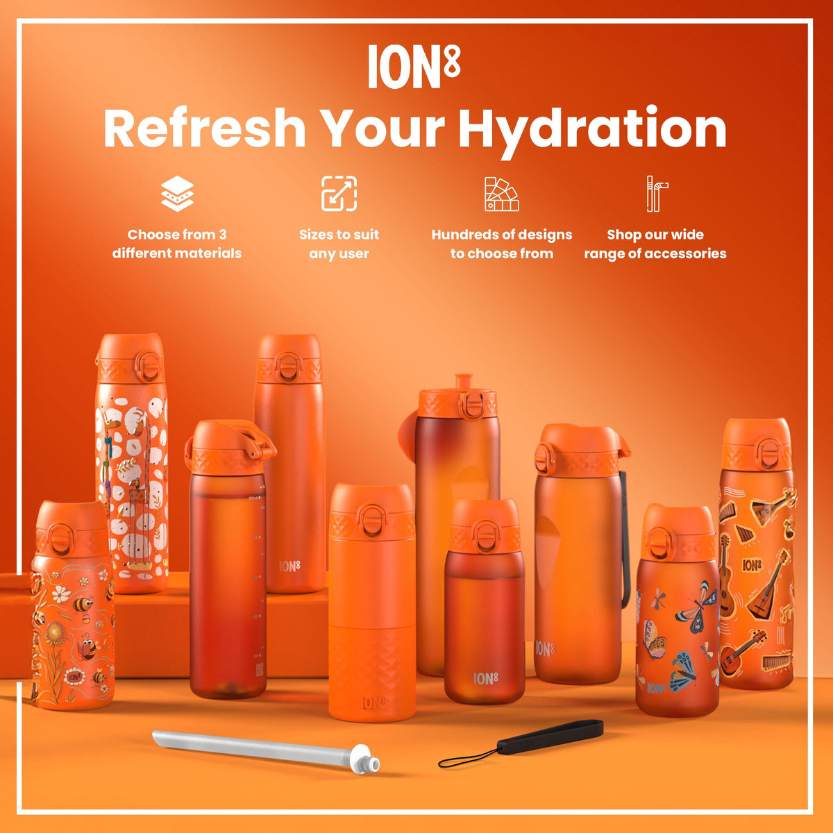 Leak Proof 1 Litre Water Bottle, Stainless Steel, Hearty Orange, 1L