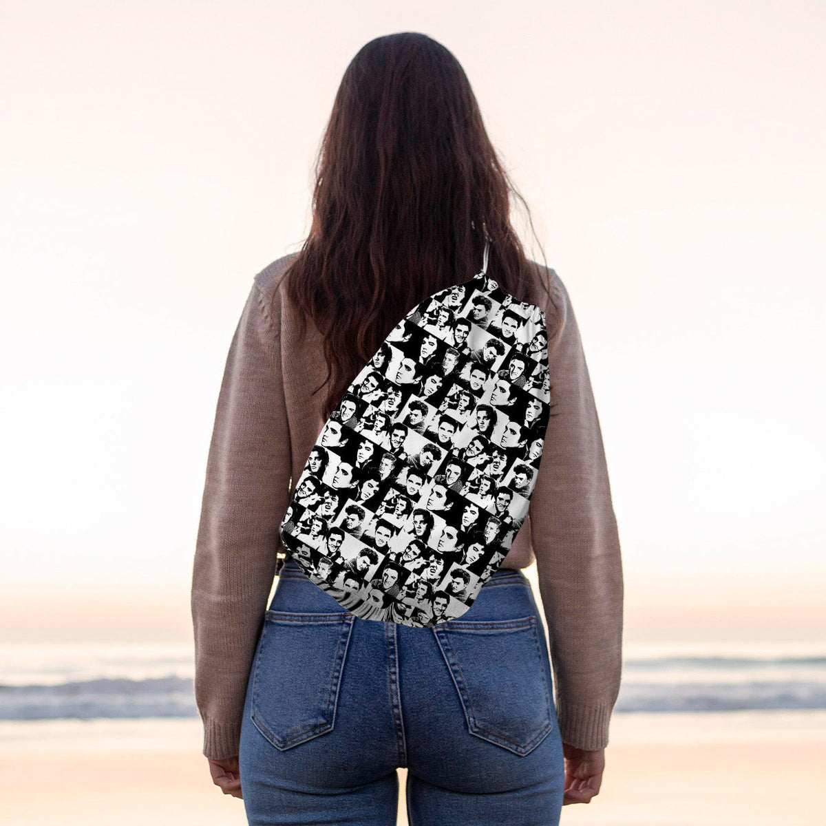 B&W Elvis Montage - Drawstring Duffle bag