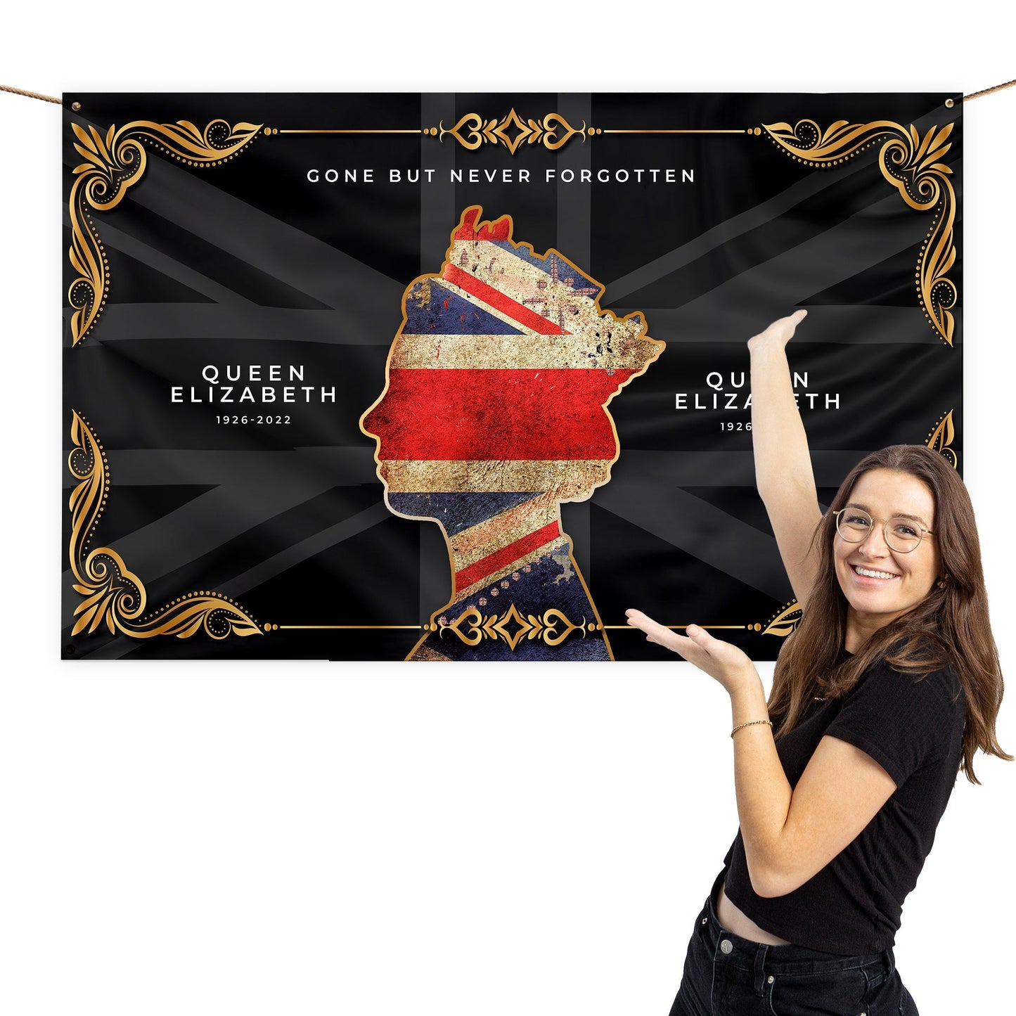 Queens Commemorative - B&W Flag - 5ft x 3ft Fabric Banner