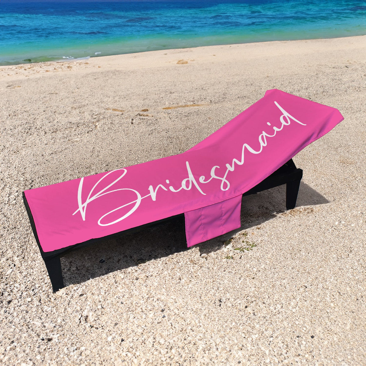 Bridesmaid - Pink - Full Length Sun Lounger Towel with Pockets