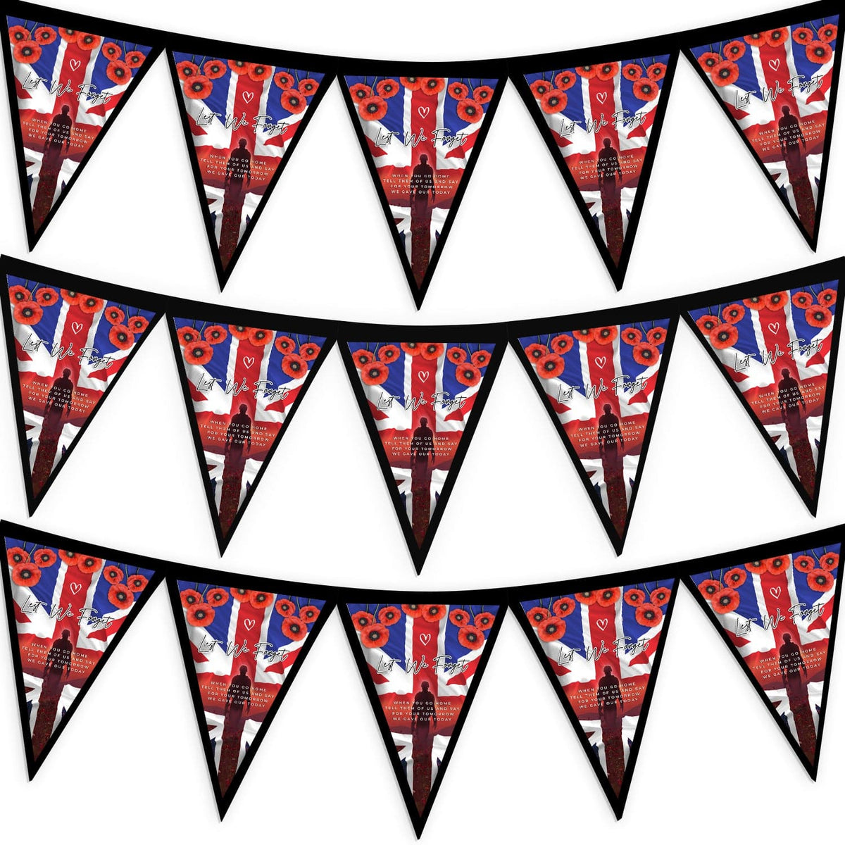 Remembrance Day - Sunset Soldier - 3m Fabric Bunting With 15 Individual Triangles