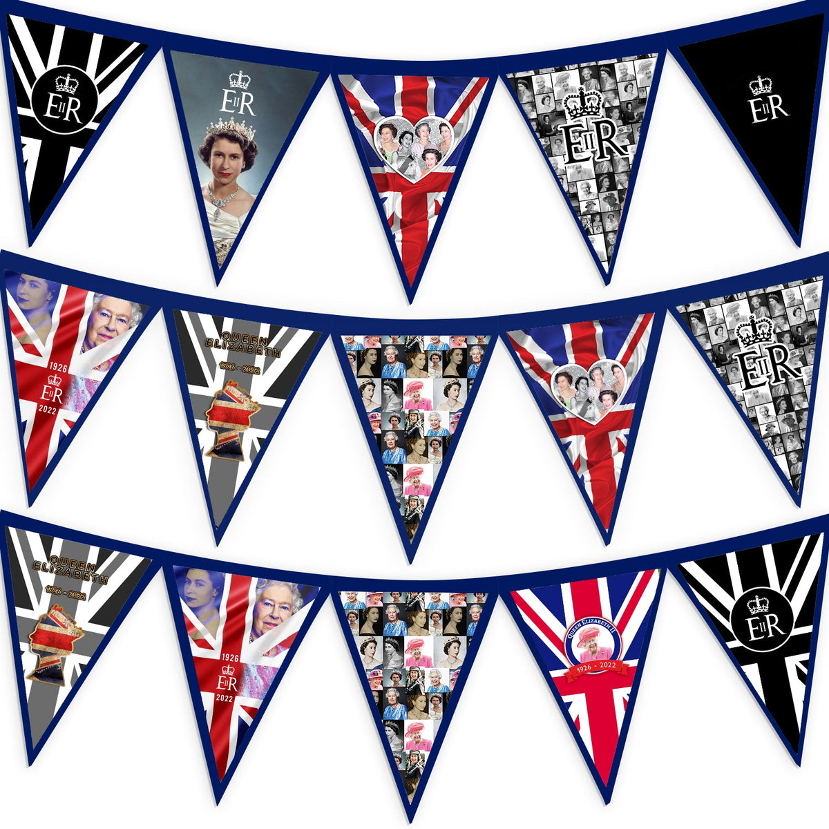 Queens Commemorative - 3m Fabric Bunting With 15 Individual Triangles