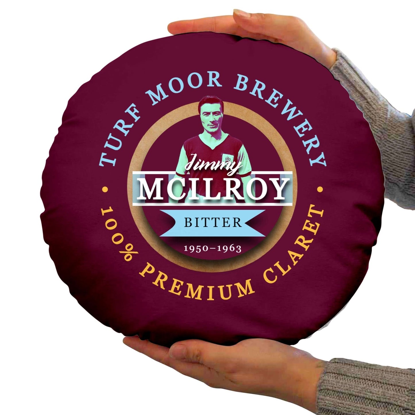 Burnley Jimmy McIlroy - Football Legends - Circle Cushion 14"
