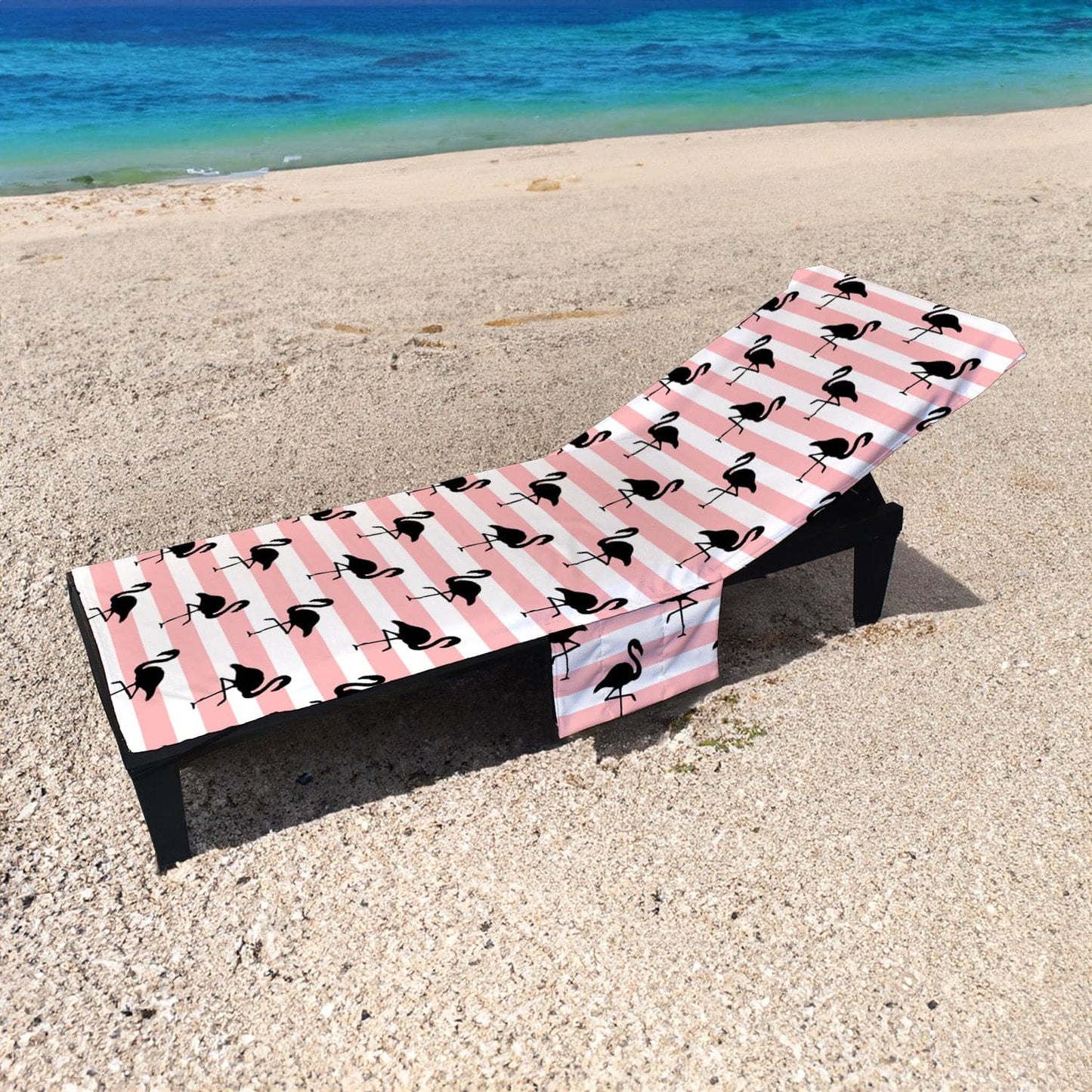Flamingo Stripes Pattern - Full Length Sun Lounger Towel with Pockets