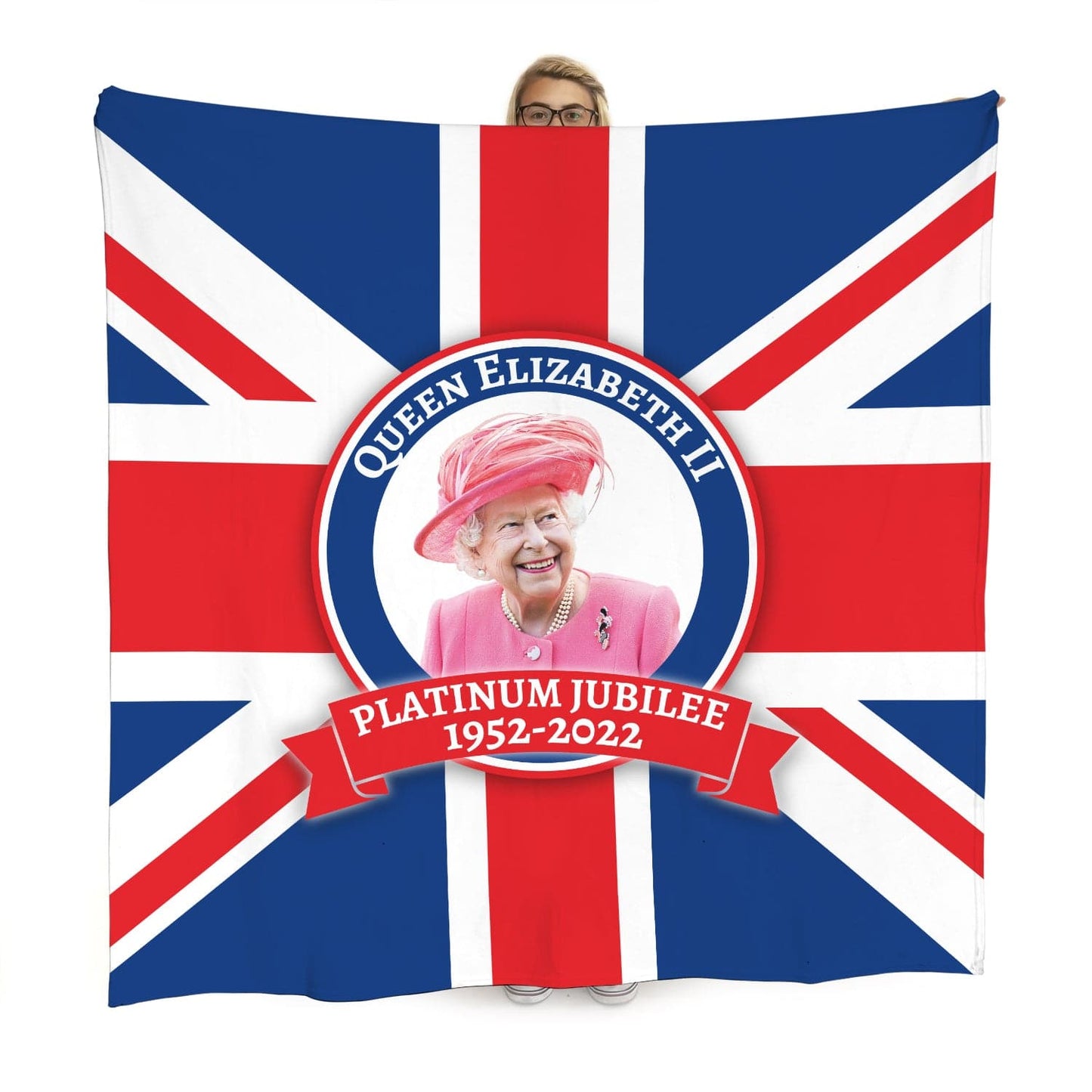 Union Jack Flag With Queen Badge - Jubilee Fleece Blanket