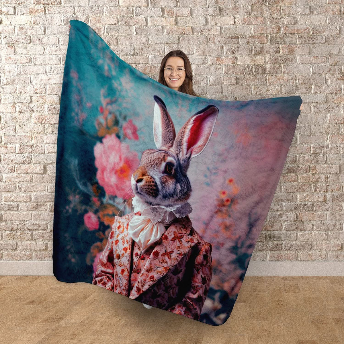 Fancy Vintage Rabbit - Fleece Blanket 150cm X 150cm
