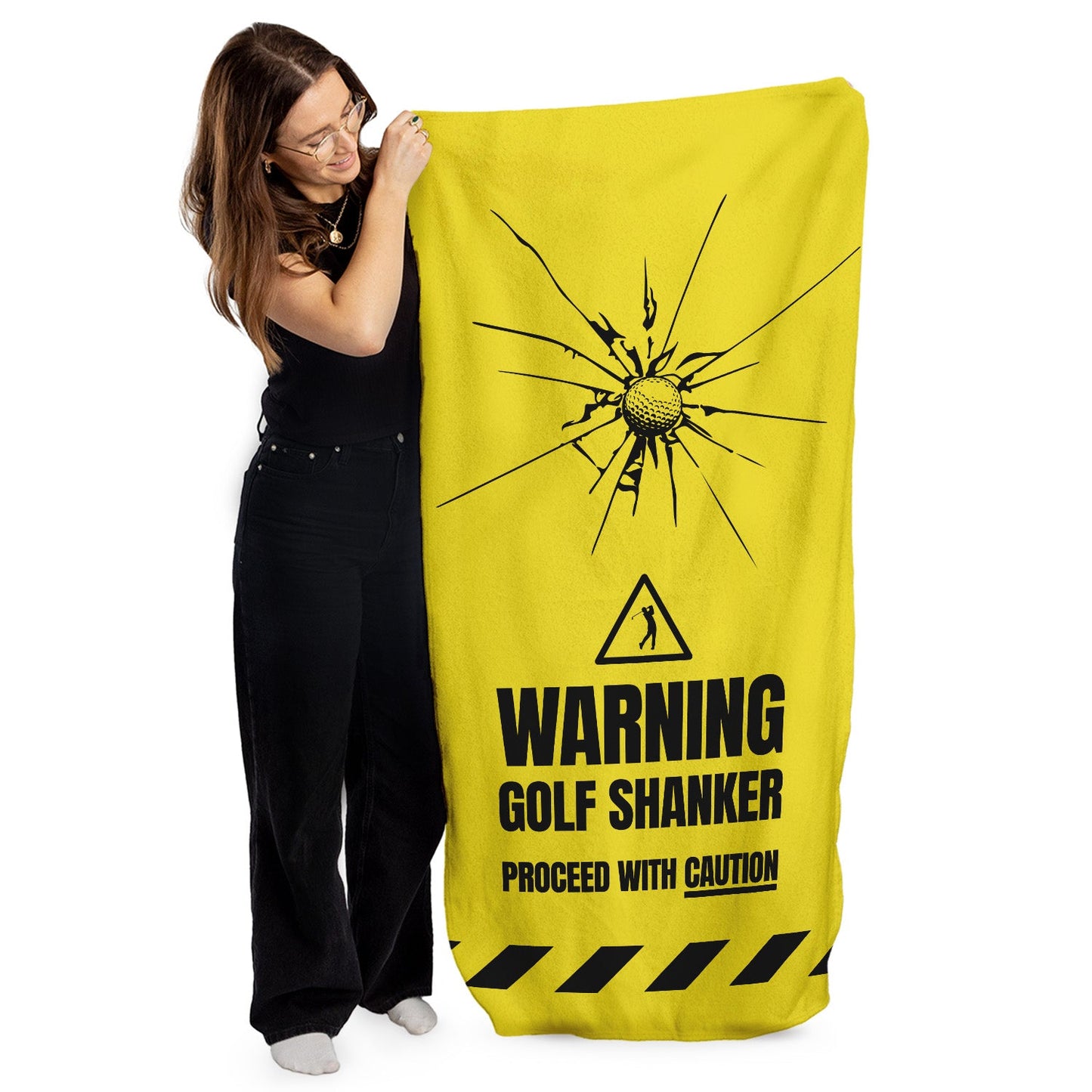 Warning Golf Shanker - Funny Golf-Themed Beach Towel - 150cm x 75cm